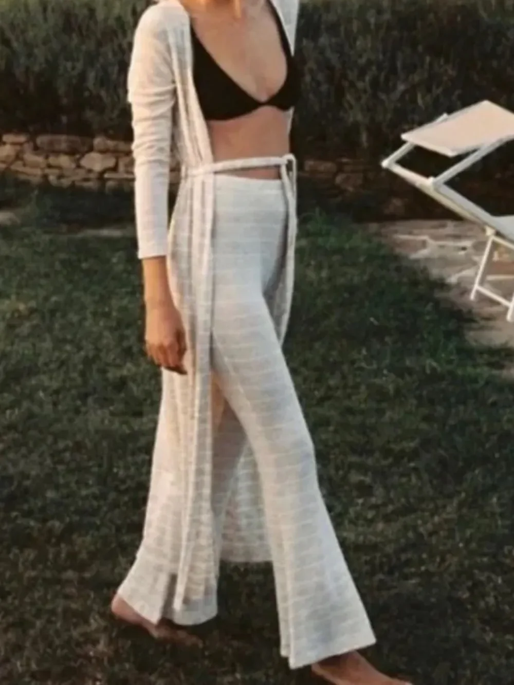 L*Space‎ Carmen Hacci Knit Pants Sz L | Cream Tan | Boho Luxe Beach Cover Up